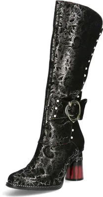 Produktbild von Laura Vita Damen Stiefel Langschaft Leder Blumenmuster Zierschnalle Gucstoo 12, Größe:37 EU, Farbe:Grau