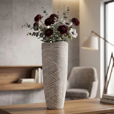 Immagine prodotto di Vaso in resina strutturata, diametro 18 cm, altezza 45 cm, bianco-grigio, design Mauro Ferretti