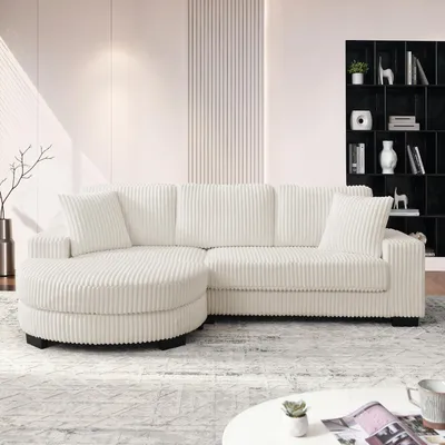 Produktbild von MODFU 4-Sitzer Ecksofa, L-förmiges Sofa mit Ovalhocker,Modulares Sofa mit Zwei Dekokissen,Cord,Beige