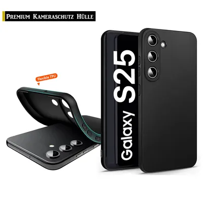 A black silicone phone case is shown, with a phone inside it, and another case is bent to show its flexibility.