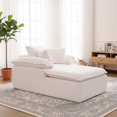 Image de (blanc) Fauteuil lounge sans cadre, canapé de relaxation bas avec hauteur d'assise de 46 cm, larges accoudoirs, pas de montage nécessaire