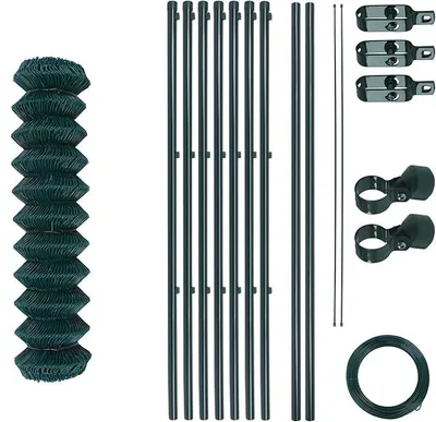 Productafbeelding van Omheining van gaasdraad voor de tuin, verzinkt en groen gecoat. Maasgrootte 6 x 6 cm. Omheining set, gaasdraad, complete set, omheining (1,5 x 15 meter)