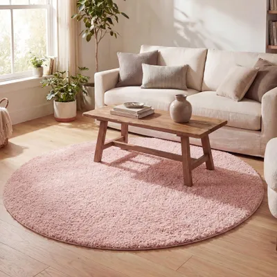 Produktbild von Volero - Teppich Hochflor Rund - Lofty Rosa - Ø 150 cm - Wohnzimmer, Esszimmer, Schlafzimmer - Ländlich, Modern, Skandinavisch