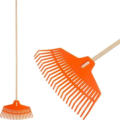 Obrázek produktu pro Hrábě na listí Strend Pro R132, 23 zubů, 42 cm, plast, dřevěná násada 1500 mm, celková délka 163 cm