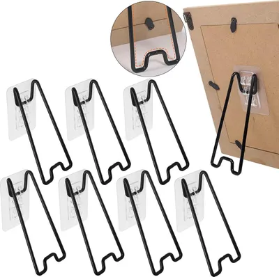 Produktbild von 6er Set verstellbare Metall Bilderrahmen Ständer, selbstklebend, Edelstahl Halterung für Fotos, Gemälde, Kunstwerke, stabil & einfach zu verwenden