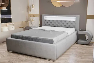 Produktbild von AGMAT Polsterbett TUNIS mit Kopfteil, 200 x 200 cm, Doppelbett mit Bettkasten und Lattenrost aus Metall, Velourstoff: Grau