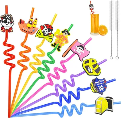 Productafbeelding van Gekrulde rietjes - Piratenthema - Feestaccessoires - 16 stuks