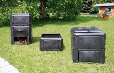 Zdjęcie produktu dla Kompostownik KHWQUICK – model podstawowy z pokrywą, z możliwością rozbudowy; kolor: antracyt; wymiary (dł. x szer. x wys.): 75 cm x 75 cm x 80 cm. Materiał: tworzywo sztuczne z recyklingu