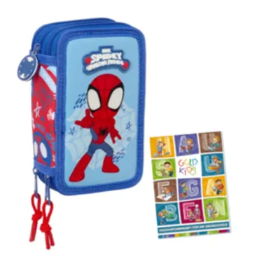 Produktbild von Goldkids- Federmäppchen 3 Fächer - Mäppchen für für Mädchen und Jungen - Federmappe 3-Fach Federtasche Gefüllte Schüleretui Schulmäppchen - Spider-Man