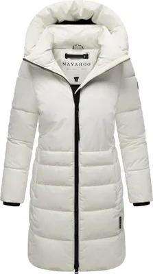 Produktbild von Navahoo Damen Wintermantel lang Steppjacke Outdoor Parka gefüttert Kapuze & Kragen Mondnebel Offwhite Gr. 34 - XS