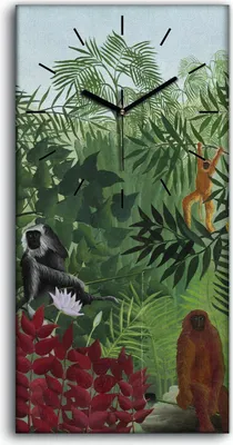 Produktbild von Dekor Leinwand Uhr Wandbilder Geräuschlos Kunstdruck 30x60 Tropischer Wald - schwarze Hände