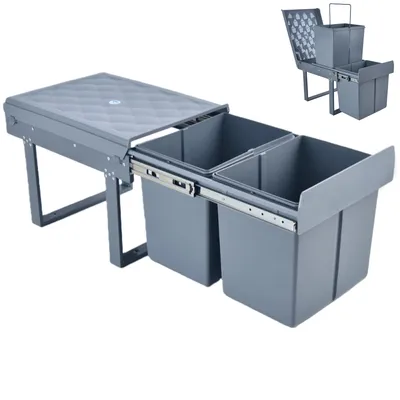 Produktbild von MinteLiv Einbaumülleimer Küche 2 Fächer (2x15L) Mülltrennsystem Ausziehbar – 30L Abfalleimer unter Spüle, 5-Punkt-Verstärkung, Vollauszug, 48x33,5x35,3cm