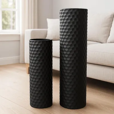 Produktbild von Bodenvase Standvase Blumenvase - 60 cm und 47 cm - Metall - Set von 2 - Schwarz - Für Pampasgras und Trockenblumen