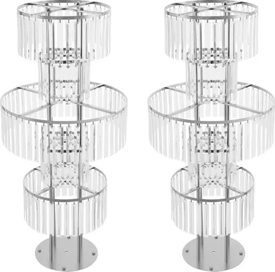 Produktbild von Kristall Blumenständer - 5-stufige Säule - 2er-Set - 110 cm - Runder Sockel - Hochzeit Tischdekoration - Silber
