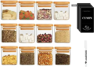 Produktbild von 12er Gewürzgläser Set Bambusdeckel 120ml Organizer mit Etiketten