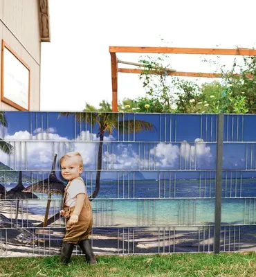 Produktbild von Sichtschutzstreifen Strand Insel Meer Sichtschutz Garten Zaun - Teil1 + Teil2 500x100cm