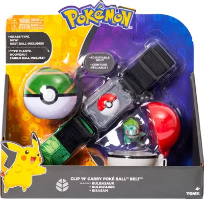 Produktbild von Pokémon Clip’n Carry Gürtel - Bisasam (4 cm) - Verstellbarer Gürtel mit 2 Pokébällen, Perfekt für Pokémon-Trainer, Offiziell Lizenziert