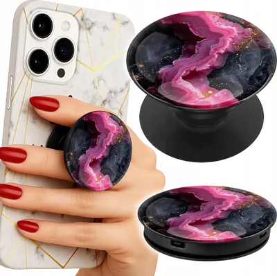 Obrázek produktu pro Drzak na telefon Popsocket na prst / stojanek - RÓŻOWY MARMUREK MODNE WZORY