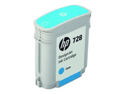 Produktbild von HP 728 Cyan DesignJet Druckerpatrone, 40 ml, HP DesignJet T730, T830, Thermal Inkjet, Cyan, Singapur, Malaysia, 125 mm, 141 mm