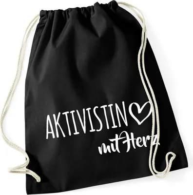 Produktbild von Huuraa Turnbeutel Aktivistin mit Herz 12 Liter Black Baumwolle Rucksack Geschenkidee