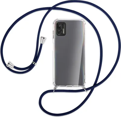 Produktbild von Handykette Backcover-Schutzhülle mit Band (Metall silberfarben) für Motorola Moto G Pro 2021 - dunkelblau