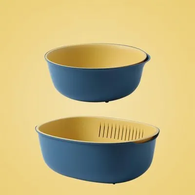 Produktbild von Ovales doppelwandiges Kunststoffsieb als Gemüsewaschbecken mit platzsparendem Design, leicht in der Küche für den Hausgebrauch zu installieren