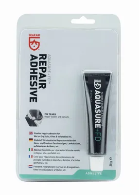 Product packaging for Gear Aid Aquasure FD Repair Adhesive.