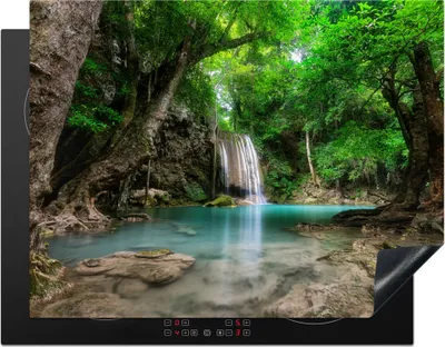 Produktbild von KitchenYeah© Herdabdeckplatte Dschungel - Wasserfall - Pflanzen - Wasser - Natur , 77x59cm, Küche Deko, Glaskeramikkochfeld Herdabdeckung, Abdeckplatte fùr Kochfeld