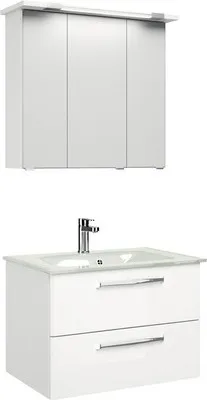 Produktbild von Pelipal Badmöbel-Set Kumba BxHxT 77 x 200 x 50 cm Frontfarbe weiß hochglanz mit Glas-Waschtisch weiß 99.77032509