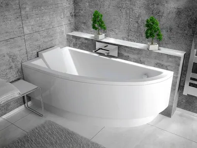 Image de Baignoire asymétrique - 140 x 70 cm - Droite - sans Habillage - avec Pieds - Vidage Chrome - PRAKTIKA
