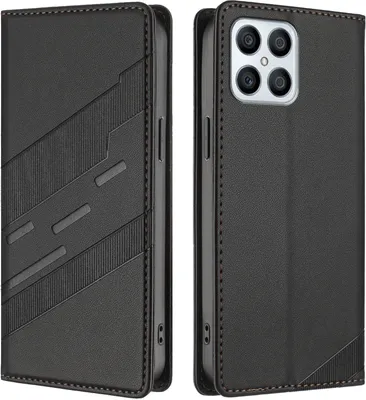 Produktbild von Hülle für Honor X8 4G, Kunstleder Brieftaschen Handyhülle mit Kartenfach und Standfunktion Schwarz