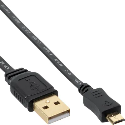 Image de InLine® 31720F Câble plat Micro-USB 2.0, USB-A prise à Micro-B prise, 2m