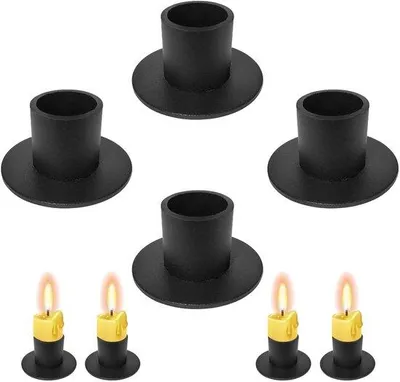 Produktbild von Unyqoos® 4‑teiliges Set schwarze Metall Kerzenhalter – elegante, hitzebeständige Kerzenständer für Tischdekoration, Hochzeit & Advent