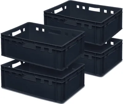Produktbild von 4x Fleischkasten / Eurobehälter E2, schwarz, LxBxH 600x400x200 mm