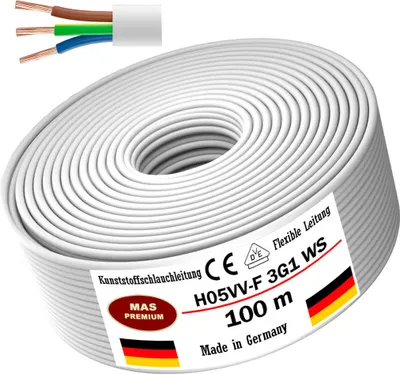 Obrázok produktu pre 100 m plastový hadicový kábel H05VV-F 3G1 biely flexibilný kábel Kábel pre spotrebiče