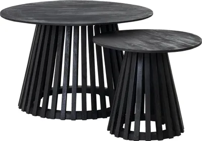 Produktbild von Couchtisch-Set 2 teilig - Schwarz - Mangoholz massiv sandgestrahlt