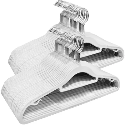 Productafbeelding van Kunststof kleerhangers 50 stuks, 360° draaibare haak, 42 cm, wit en zilver, voor jassen