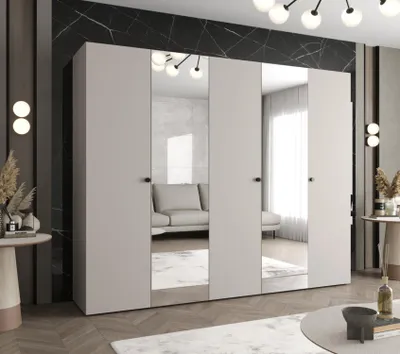 Obrázek produktu pro Zrcadlová šatní skříň CAITIR 2 250 cm - kašmír / černé úchyty