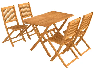Produktbild von 5-teiliges Gartenset aus Holz mit 4 Klappstühlen Farbe: Naturholz | Abmessungen: 70x120x75 cm