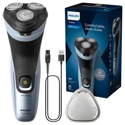 Immagine prodotto di Philips X3063/00, rasoio rotante, nero, blu, SkinProtect, batteria, nichel idruro metallico (NiMH), 45 minuti