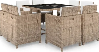 Produktbild von The Living Store 9-tlg. Garten-Essgruppe mit Auflagen Poly Rattan Beige