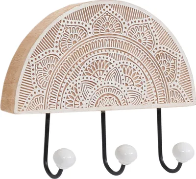 Produktbild von Marrakesch Boho Deko Garderobenhaken Handtuchhalter 22 cm groß | Einsetzbar als Kinder Garderobe Kleiderhaken im Kinderzimmer | 3 Haken Flurgarderobe Angad im Flur Geschirrtuchhalter in der Küche