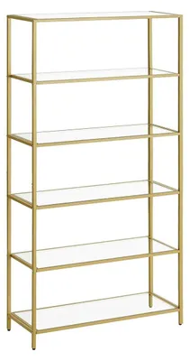 Produktbild von Goldfarbenes Metallregal mit Glas – Präsentationsregal – Lagerregal – 30 x 80 x 177,3 cm