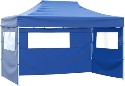 Produktbild von Faltzelt mit 3 Seitenteilen 3x4,5 m Blau Partyzelt, Pavillon Gartenzelt Festzelt Gartenpavillon zum Garten, Hochzeit, Camping