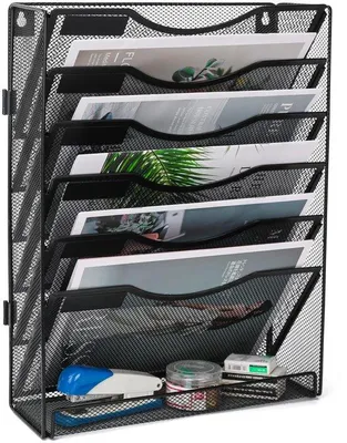 Image de Organiseur métallique A4, 7 compartiments, support mural, porte-documents, présentoir à brochures, noir