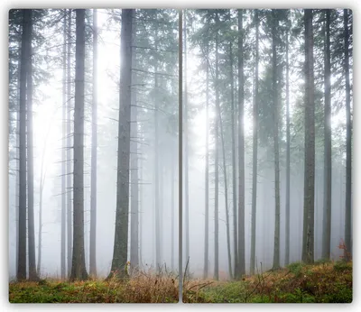 Produktbild von Tulup Glas-Herdabdeckplatte - 2x30x52cm - Glaskeramikkochfeld-Abdeckung Spritzschutz Zweiteilig Nebel im Wald