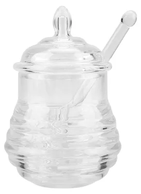 Honigglas Bienenkorbform mit Stabtropfer, 245 ml, transparent