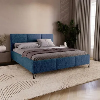 Image de Chilly Möbel Design Lit Modero - Lit rembourré avec coffre, sommier et tête de lit 200x200 cm / Cadre en bois / Neve / Bleu