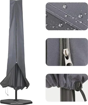 Zdjęcie produktu dla Wodoodporny pokrowiec na parasol ogrodowy 190 x 25 x 48 cm – pasuje do parasoli o średnicy od 1,8 m do 3,4 m – czarny