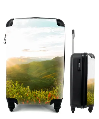 Produktbild von MuchoWow® Koffer Handgepäck Trolley Rollkoffer Kleine Reisekoffer mit 4 Rollen - Hügel - Sonnenuntergang - Gras - Grün - Cabin Size < 55x40x23 cm & 55x40x20 cm - Fotokoffer - Kabinenkoffer - Boardgepäck - Reise-Box - Reisekoffer - Reisegepäck - Koffer mit Bild - Trolley für Kinder